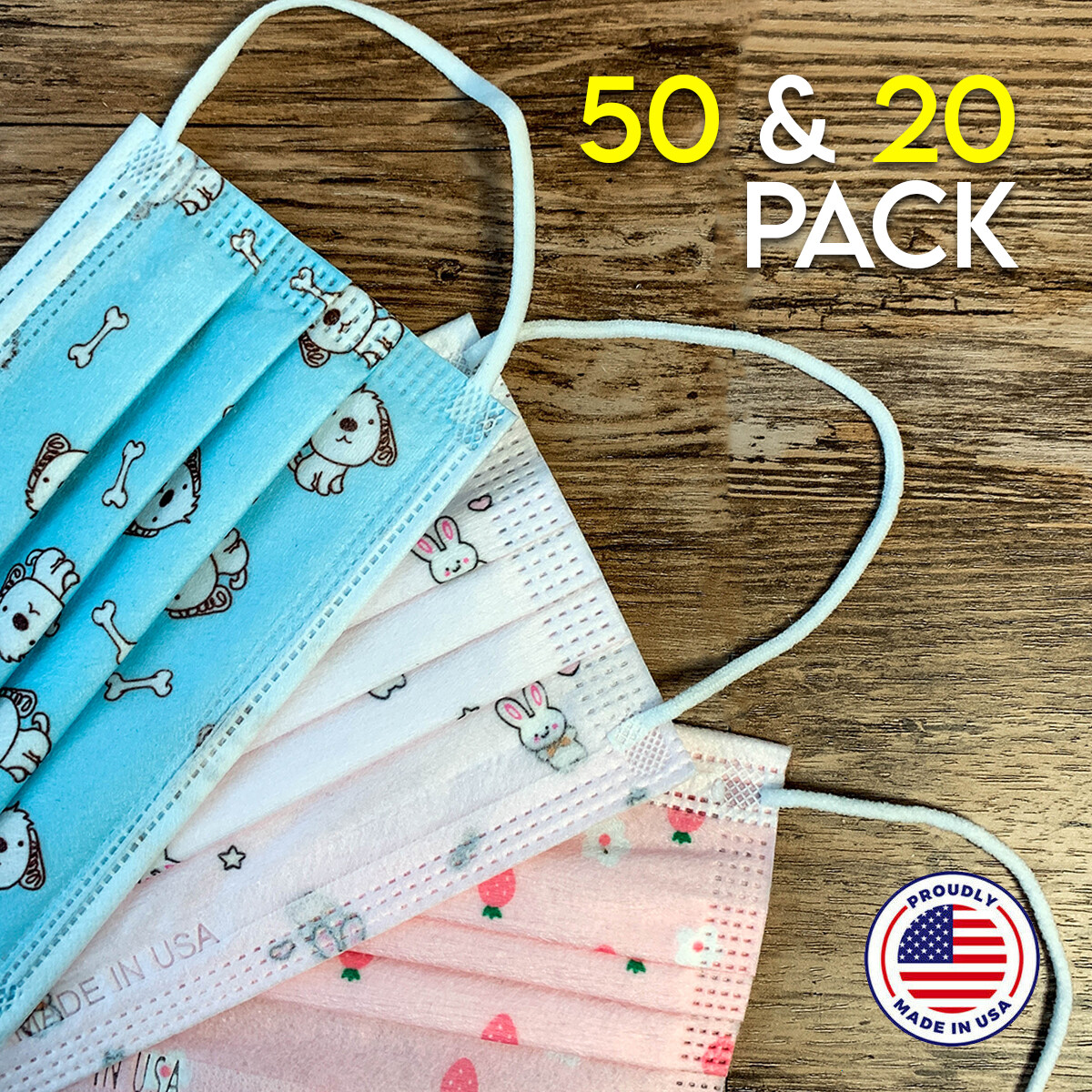 3 Layers Breathable Disposable Face Mask 10, 20 & 50 Pack Made in USA – for Kids
