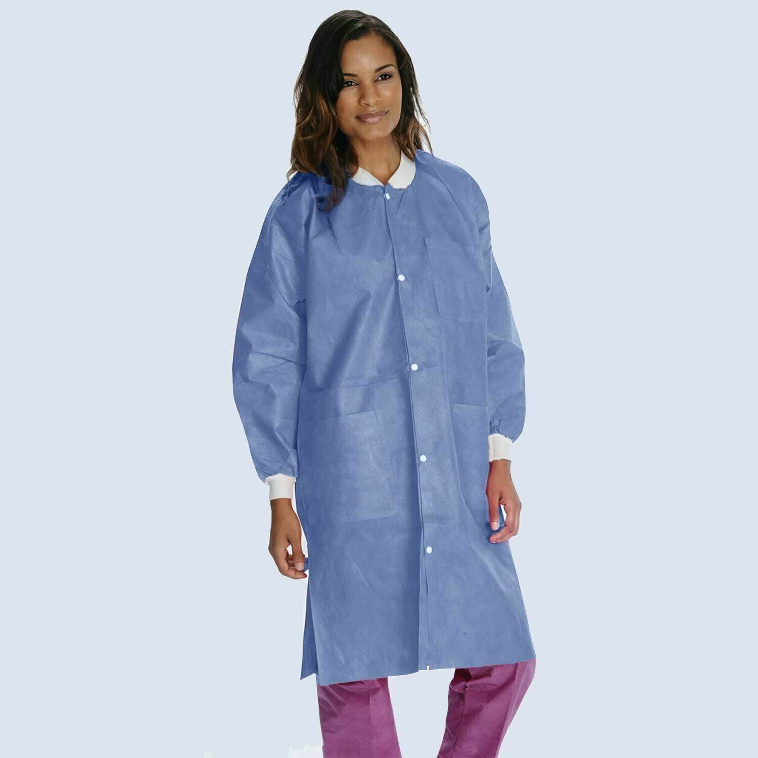 Medical Disposable Lab Coat Gown 45 GSM Water-Repellent Blue (10/20/100 pcs/bag)