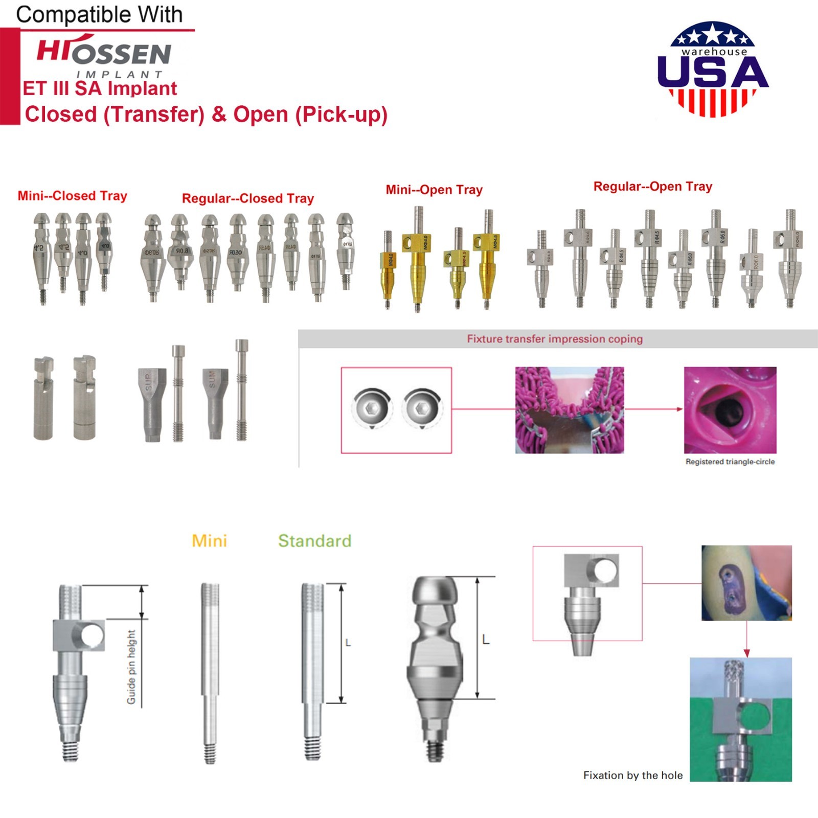 US Impression Transfer Coping Mini & Regular Hex Open / Closed Tray Hiossen ET