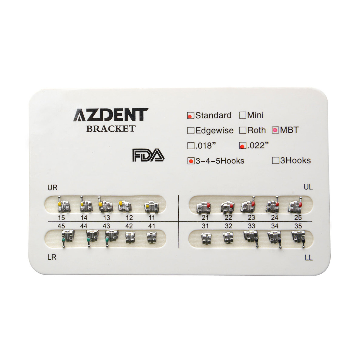 20Packs AZDENT Dental Metal Brackets Standard MBT Slot .022 Hooks 345 20pcs/pack