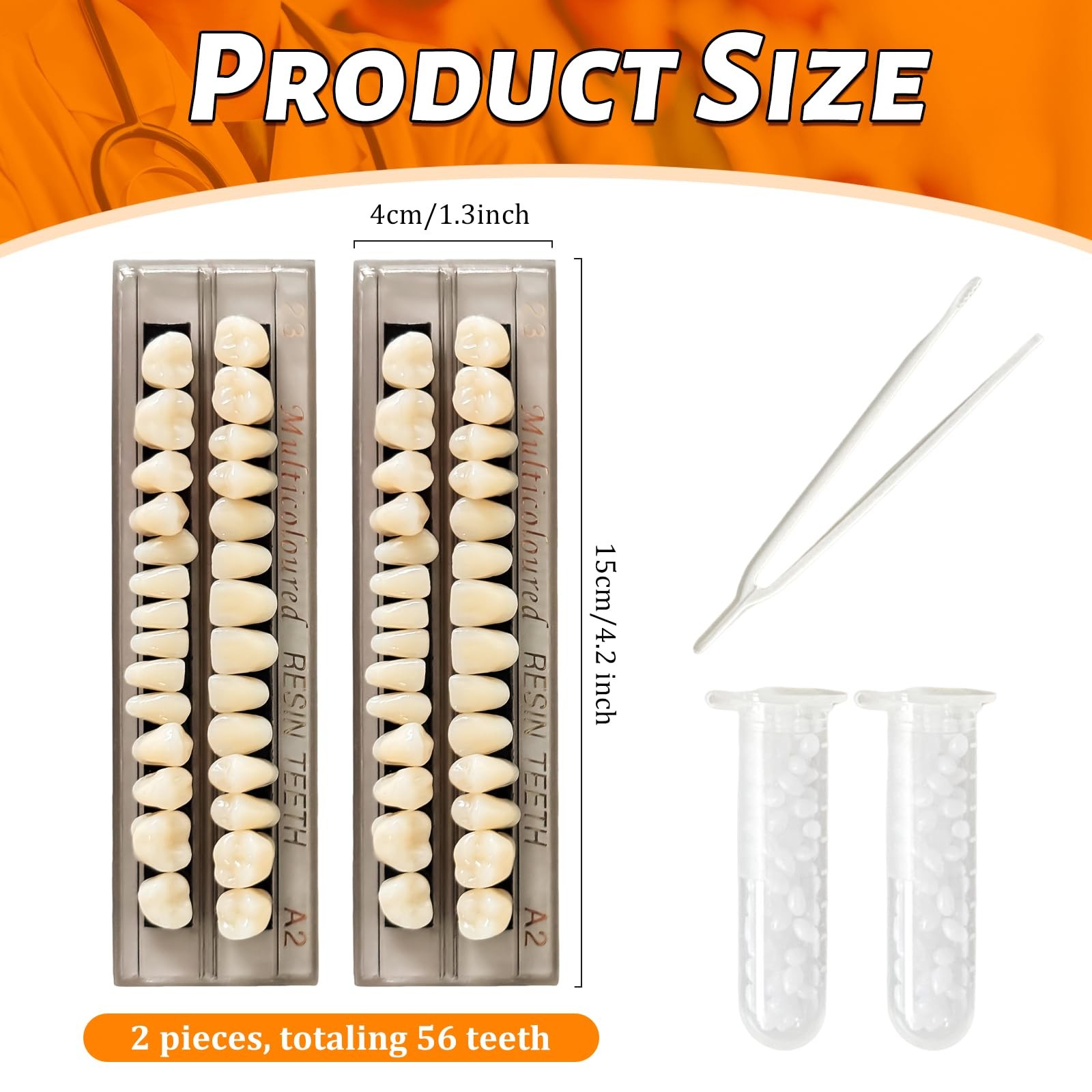 56 Pieces False Teeth, 2 Sets Whole Teeth Synthetic Polymer Denture Teeth,…