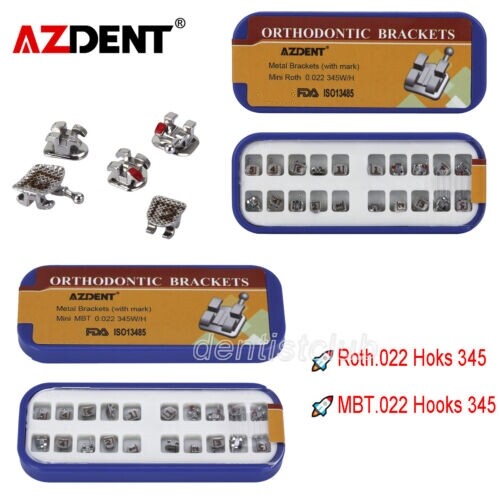 AZDENT Dental Orthodontic Metal Brackets Braces Mini Roth /MBT.022 Hooks 345 FDA