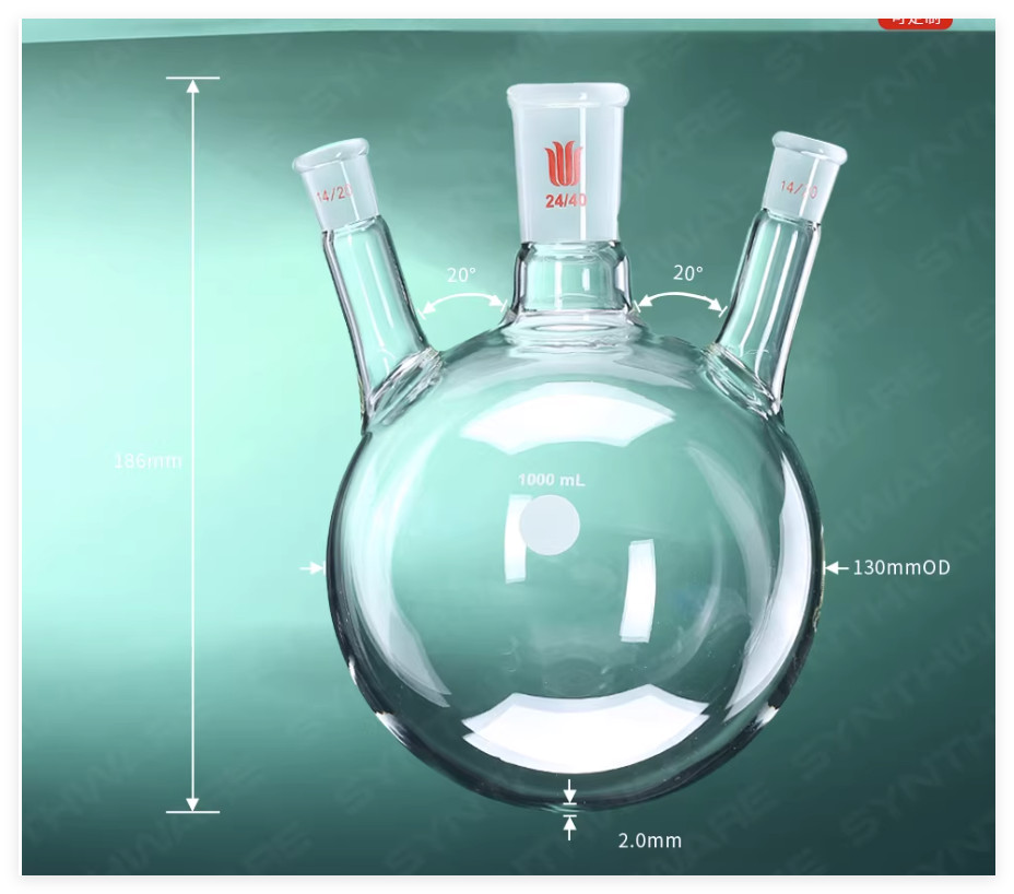 Synthware 3 WAY NECK-FLASK round flask 1000ml main joint side 19/22 24/40 #34 45