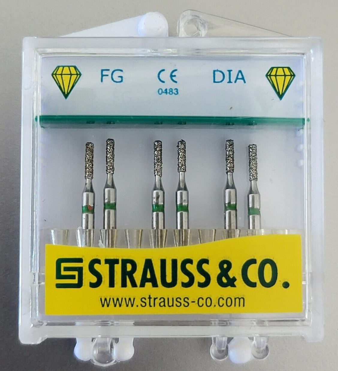 Strauss Dental Diamond Burs 6pk 835/010C Flat End Cylinder Coarse Made in Israel