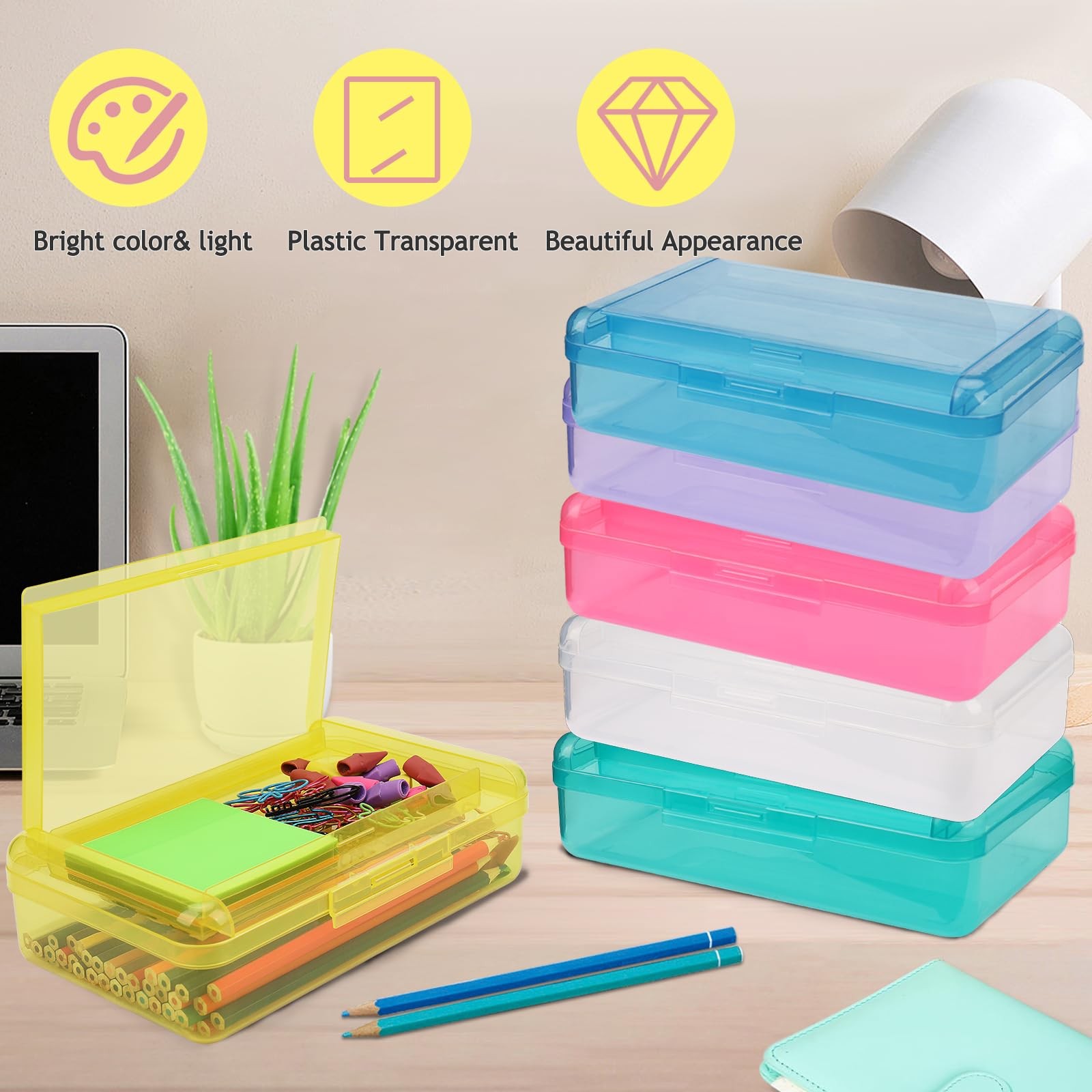 Sflhhdm Large Pen Boxes Double Layer Capacity Pencil Holder Clear Hard Pen Case