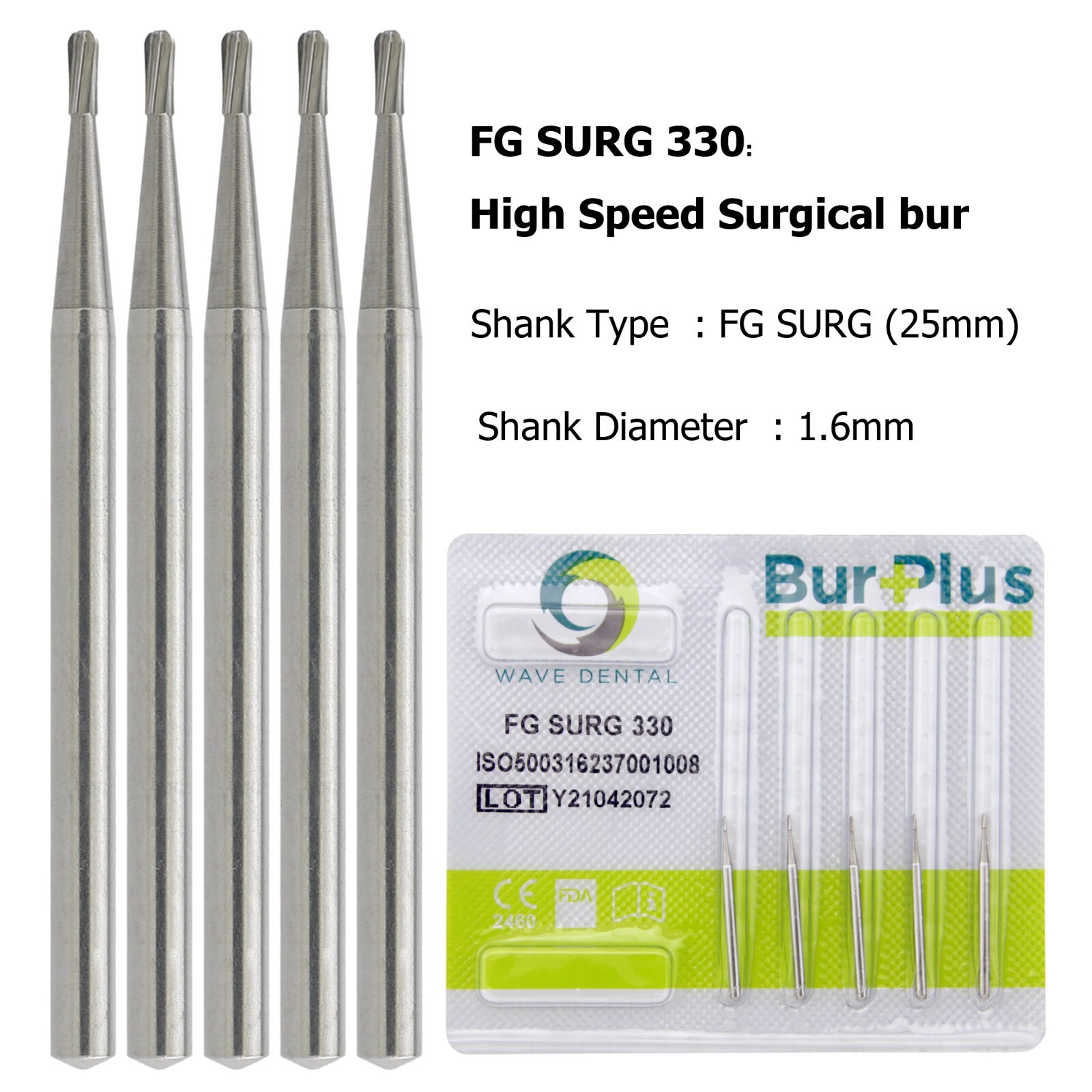 Dental Oral Surgical Bur Tungsten Carbide 25mm FG 1.6mm Round / Straight Fissure