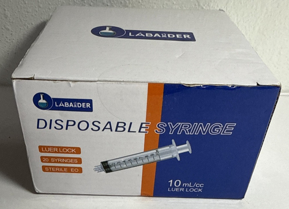 Labaider 20 Count Disposable Syringes 10mL Sterile New