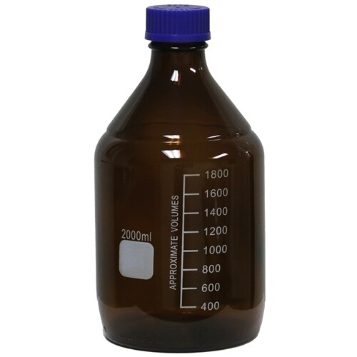 2000ml Glass Media Bottles, Amber, Round, GL45 Screw Cap, Karter Sci (Single)