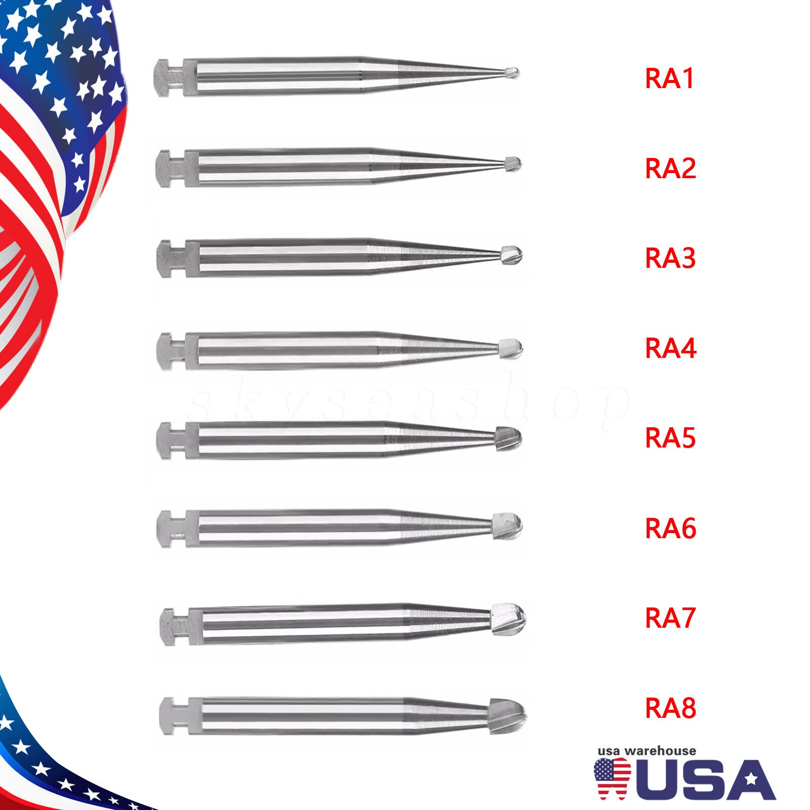 5-100 PCS DENTAL Round Carbide Bur for Slow Speed Latch RA1-8