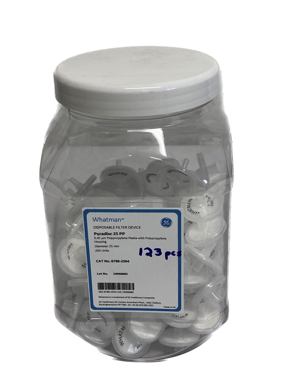 (123) WHATMAN 25mm Puradisc PP Disposable Syringe Filter Device 0.45um 6788-2504