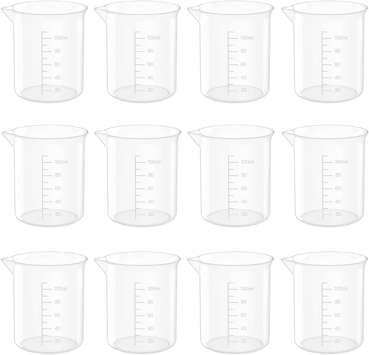 12 Pcs 3.4 Oz Transparent Lab Measuring Cup 100ml Plastic Beaker Cups for Sci…