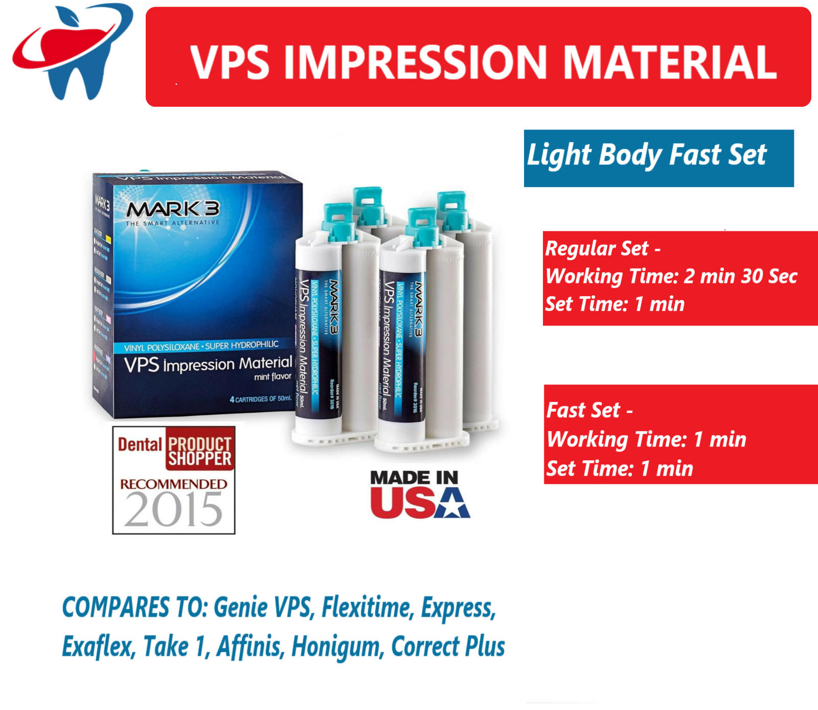 MARK3 Dental VPS Impression Material Light Body Fast or Regular Set Alginate USA