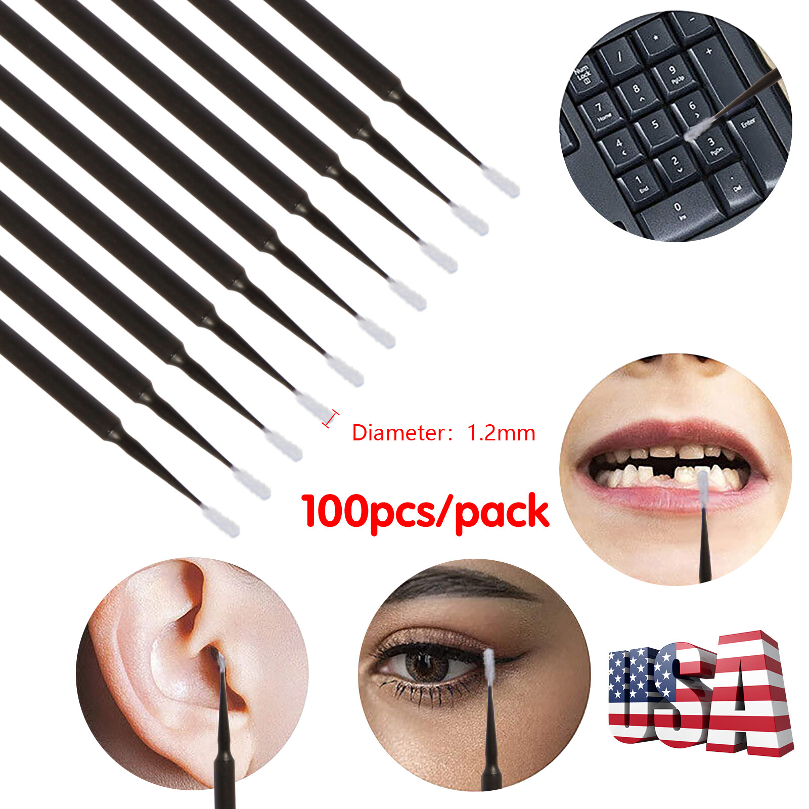 Dental Microbrush Disposable Applicators Tips Micro Brush size 1.2mm black SS