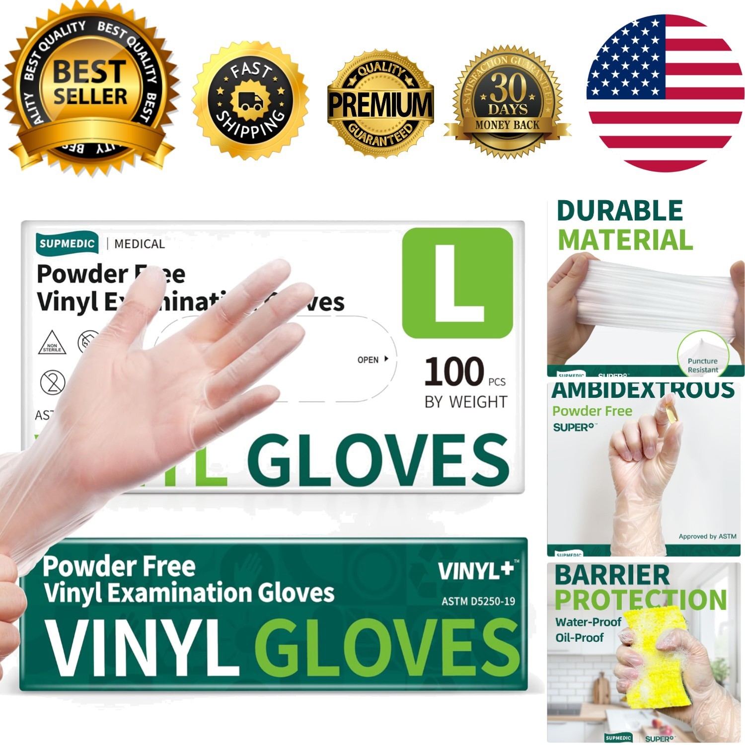 Bulk Pack of 100 Large Clear Vinyl Exam Gloves – Waterproof & Allergy-Free