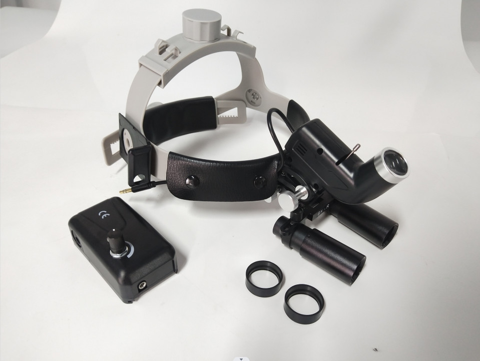 6.0X Binocular Loupe+Dental 5W LED Spot Light Leather Headlight Headband Lamp CE