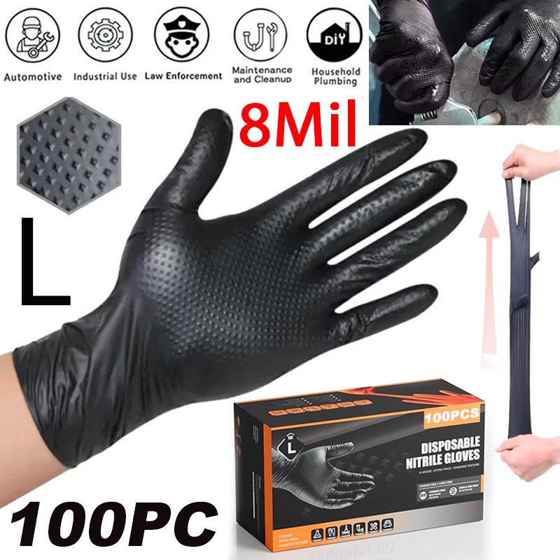 100x Disposable Nitrile Gloves L size Double-sided Diamond Embossing Powder Free