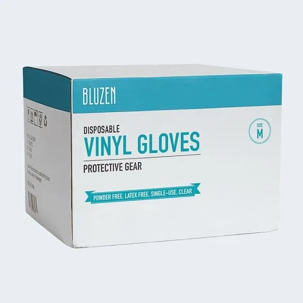BLUZEN Vinyl Gloves Medium Clear Powder-Free Latex-Free 1000/Box