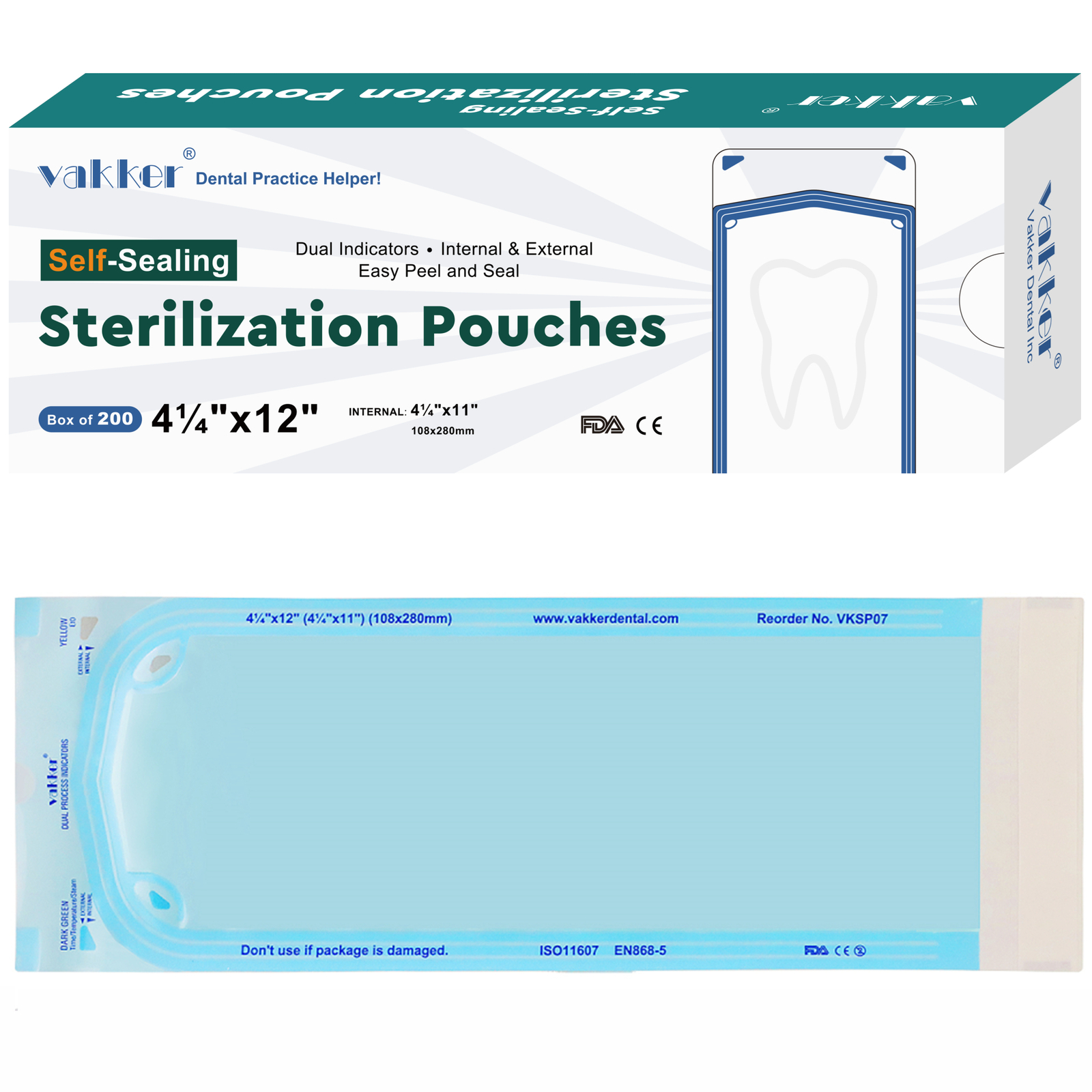 1000pc 4.25″ x 12″ Self Sealing Dental Sterilization Pouches, Sterilizer Bag