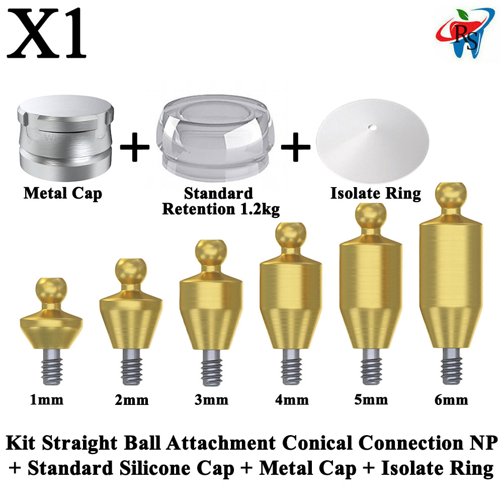 1x Kit Straight Ball Attachment Conical NP Standard Silicone Metal Cap Ring