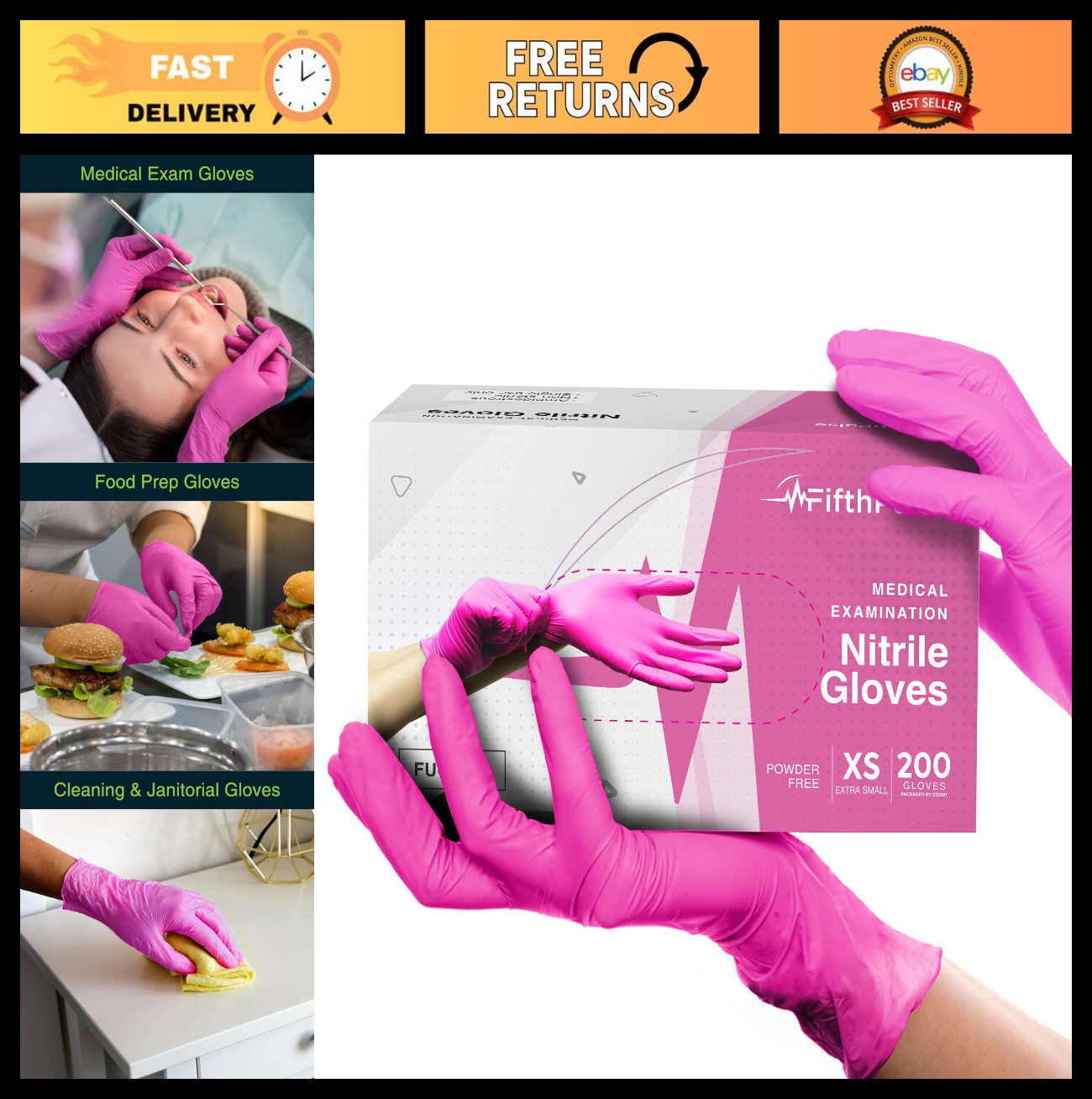 Fuchsia Hot Pink Nitrile Disposable Gloves – 3 Mil, Powder & Latex Free, Medical
