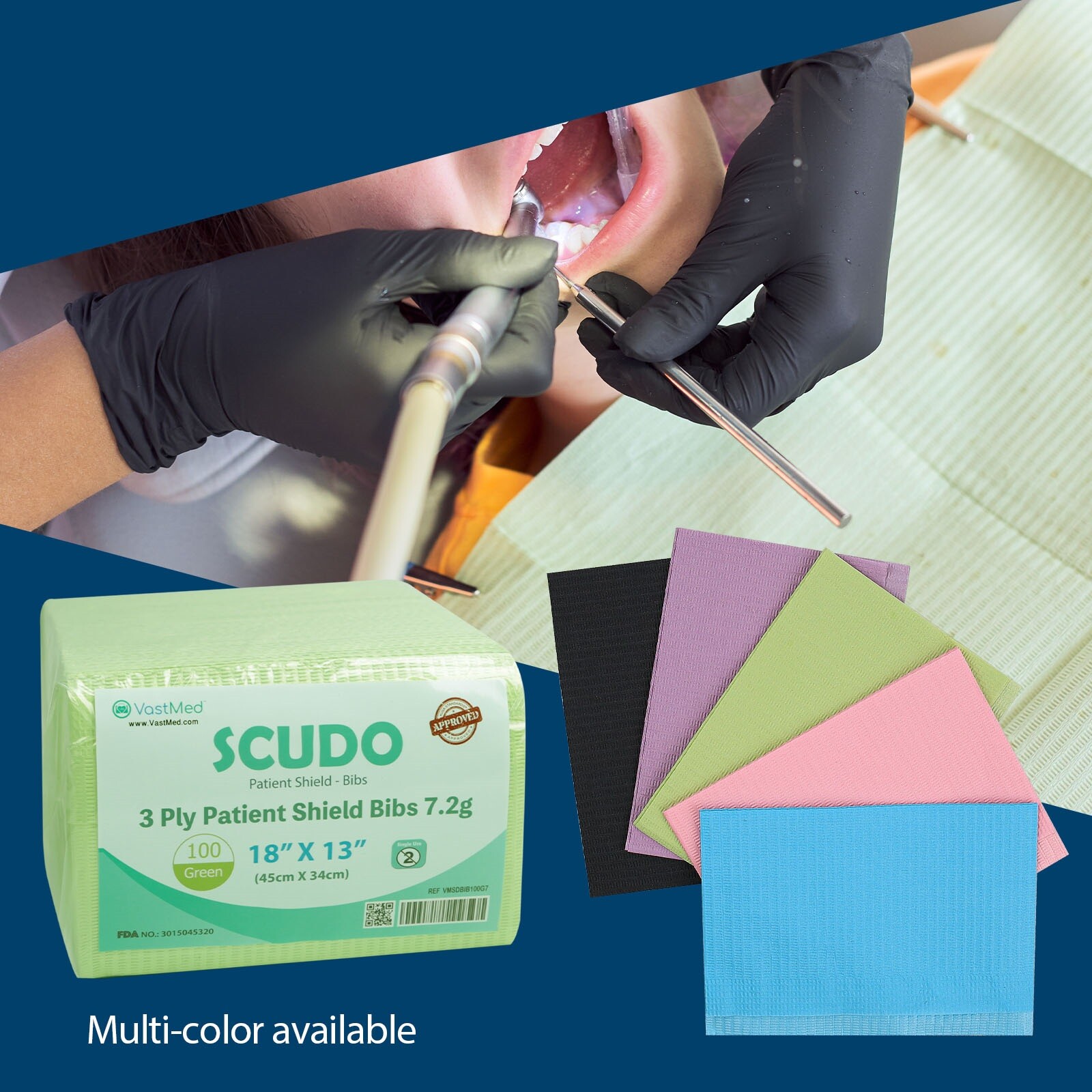 Dental Bibs 7.2g 3Ply Waterproof Disposable Paper Bib for Patients 13″ x 18″