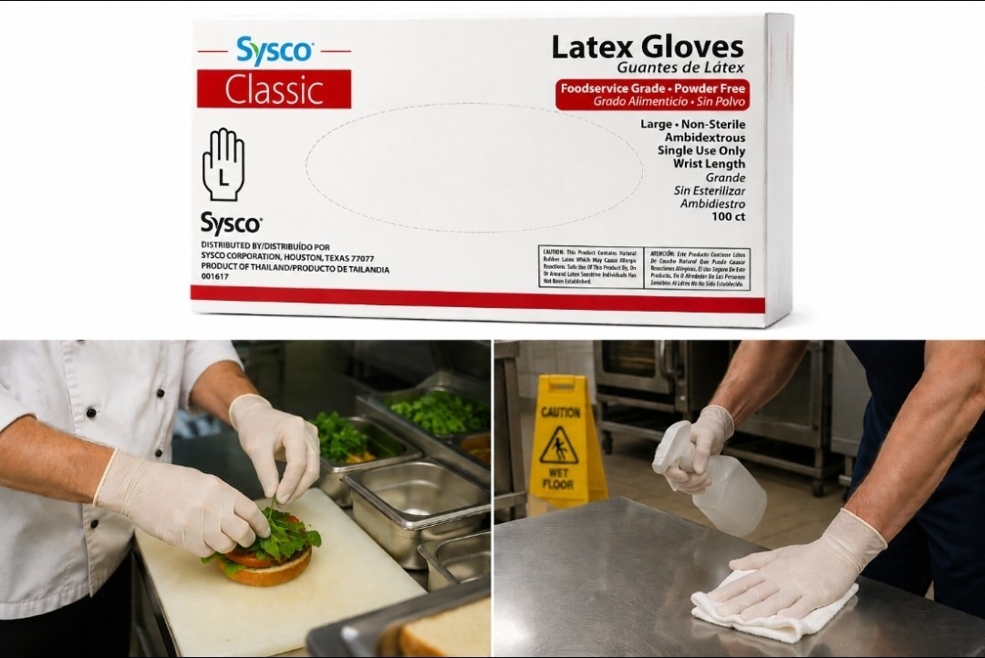 Sysco Classic Latex Gloves 100ct Box Foodservice Grade Sz Large Powder Free New
