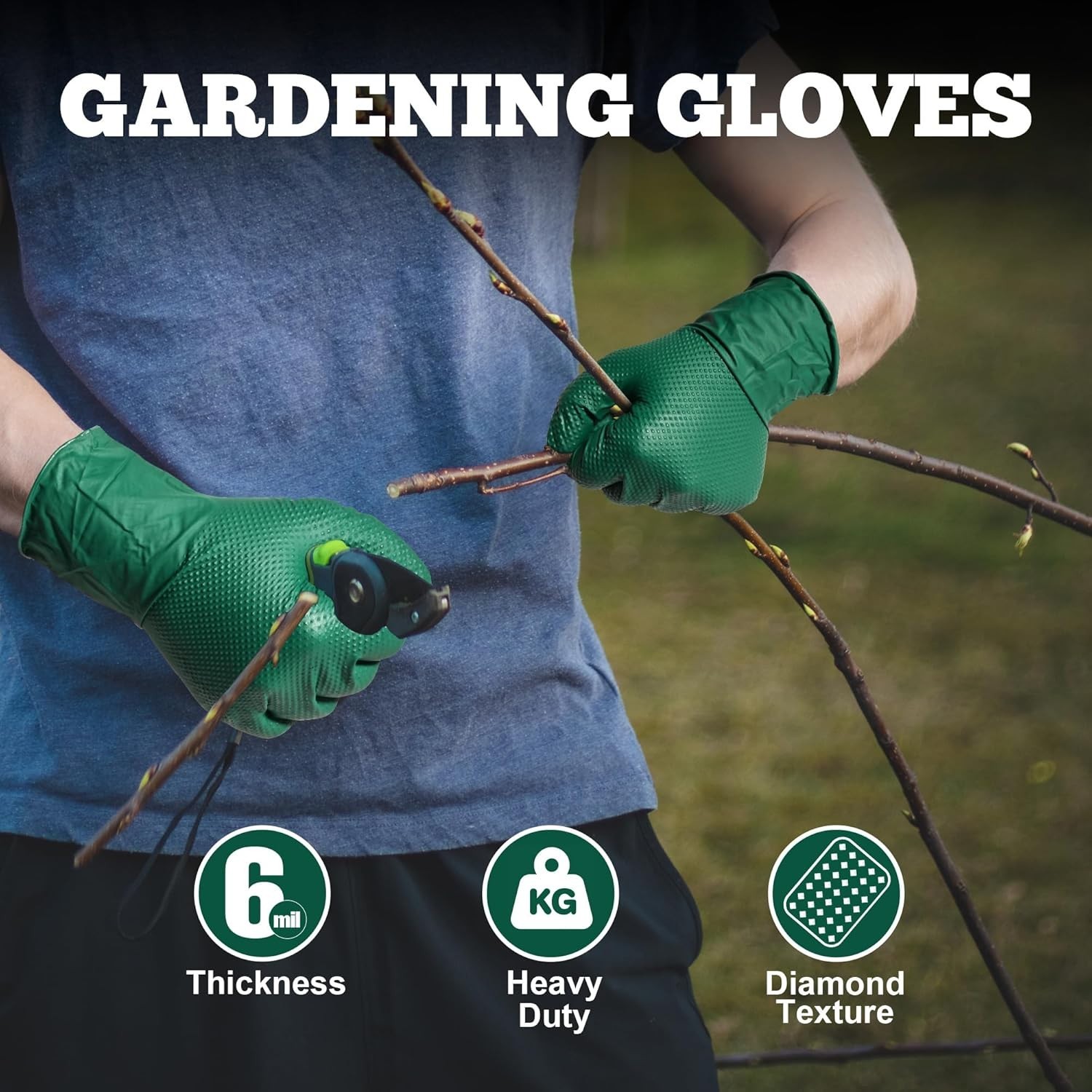 Heavy Duty Nitrile Gloves, 6 Mil Dark Green, 100 Pack for Mechanics – Latex Free