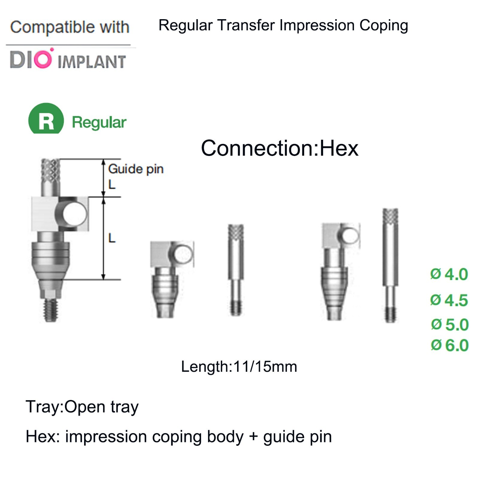 Dental DIO UFII Regular Straight Healing Abutment Impression Coping Zest locator