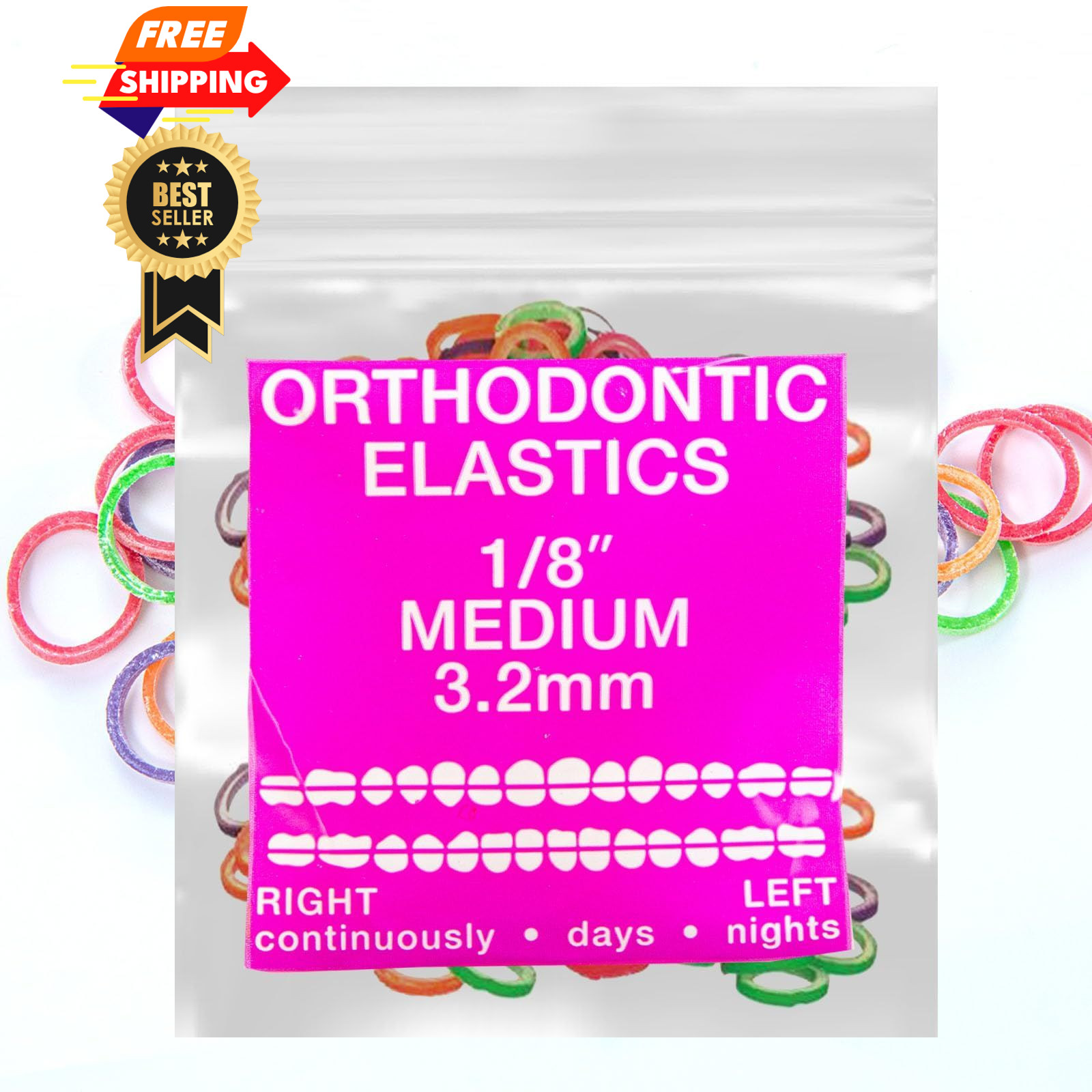 Neon Latex 100 counts Intraoral Elastic Bands Orthodontic 1/8″, Medium