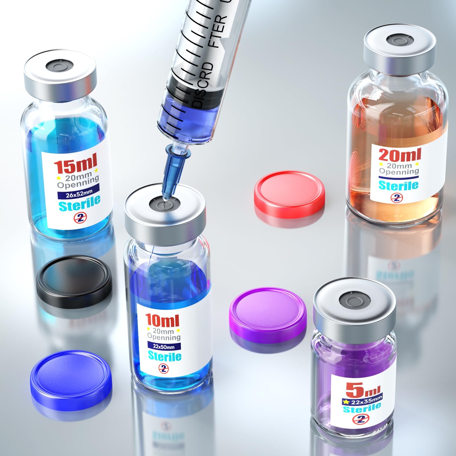 Ks-Tek Sterile Empty Vials with Self Healing Injection Port,with 5ml, Purple