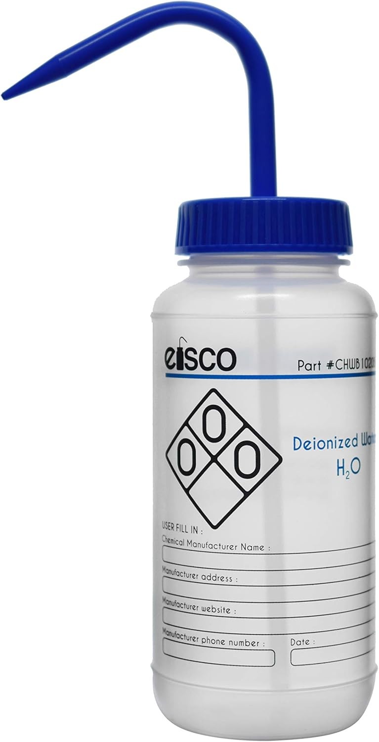 EISCO Wash Bottle for Deionized Water, 500ml – Labeled with 16.9 Ounces, Blue