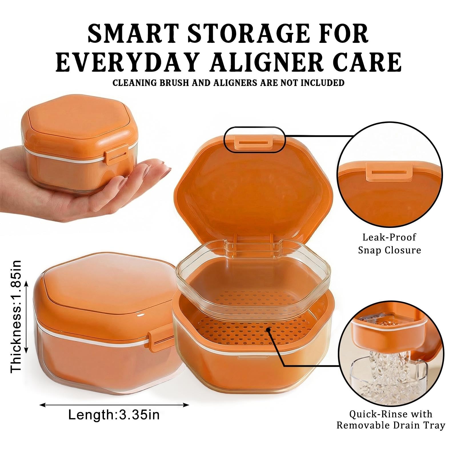 Bllavie 1PC Retainer Case Compatible with Invisalign,Cute Washable Orange