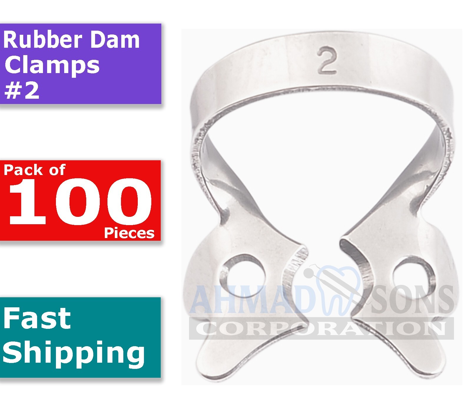100 Pcs Dental Rubber Dam Clamps #2 Endodontics Premolars Restorative Anterior