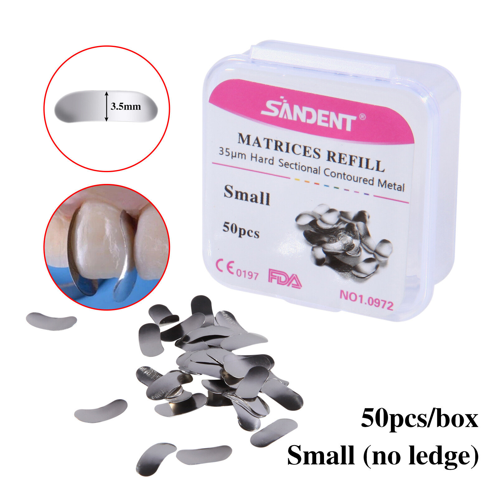 50Pcs USA Dental Metal Matrices Matrix Band Sectional Contoured Refill S/M/L OR