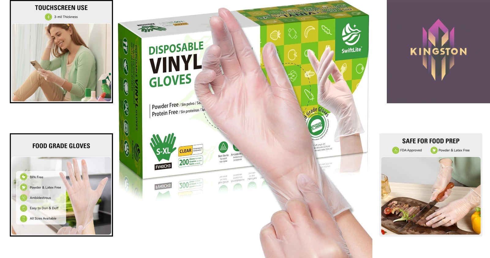 Versatile Vinyl Gloves for Kitchen and Cleaning – 200 Pack, Latex-Free Safety