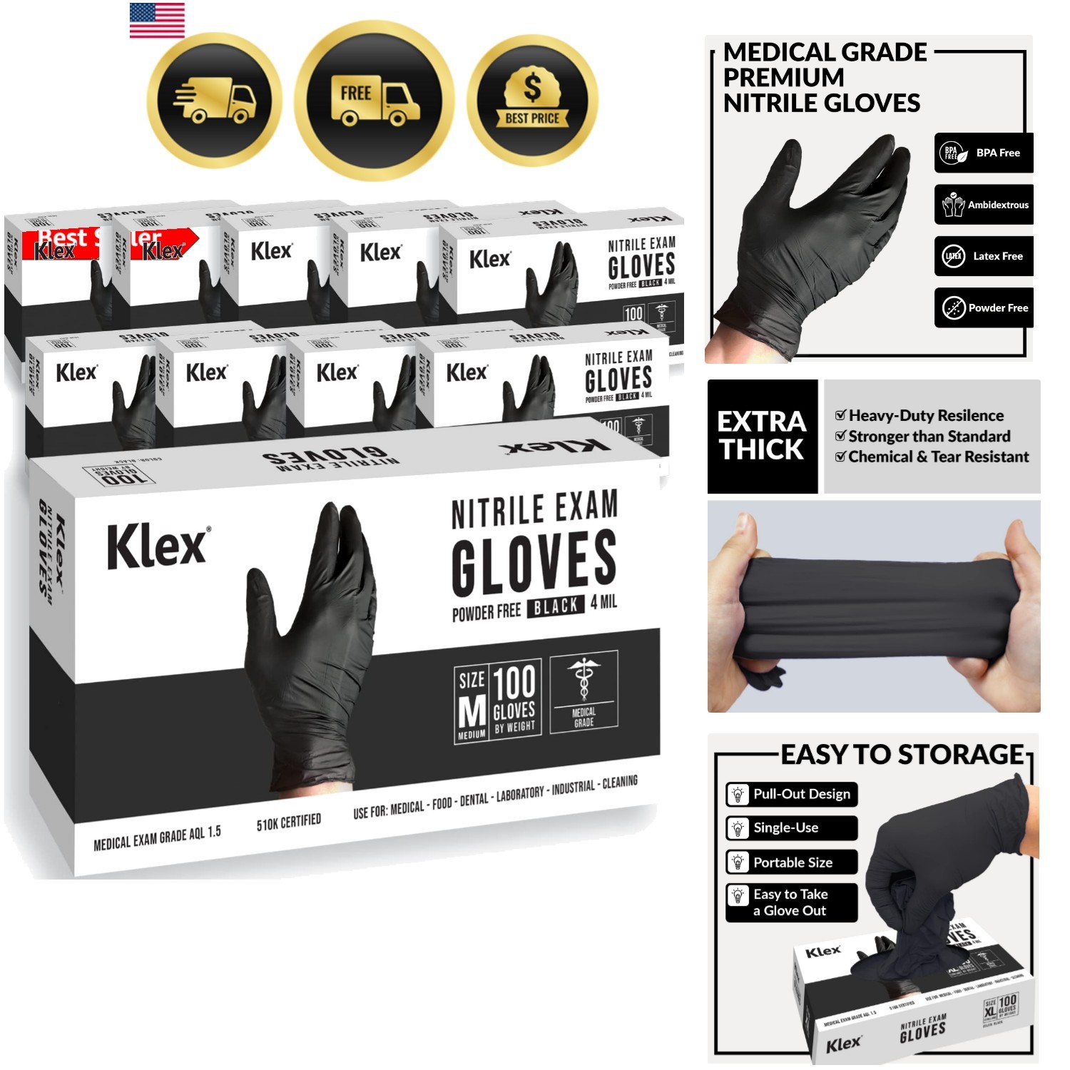 Nitrile Exam Gloves – Medical Grade, Powder Free, Latex Rubber Free, Disposab…