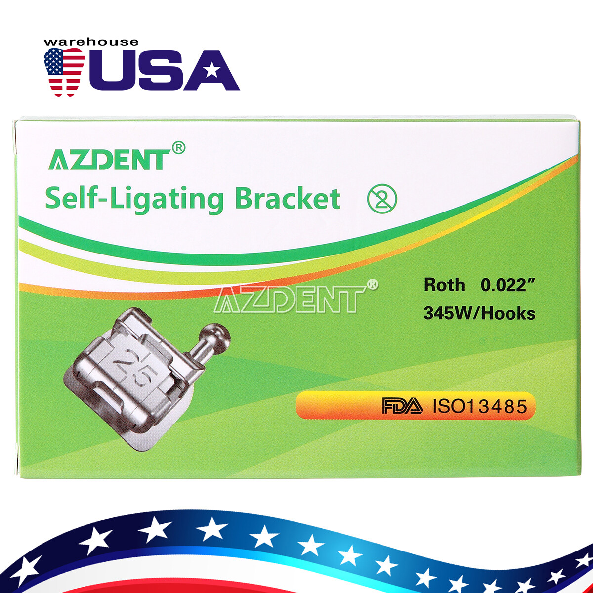 AZDENT Dental Orthodontic Self-ligating Brackets Braces Mini Roth.022 Hooks 345