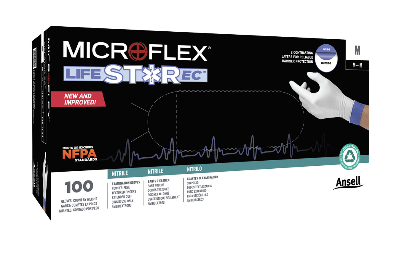 ANSELL MICROFLEX LIFESTAR EC PF NITRILE EXAM GLOVES, MEDIUM, 1 CASE, LSE-104-M