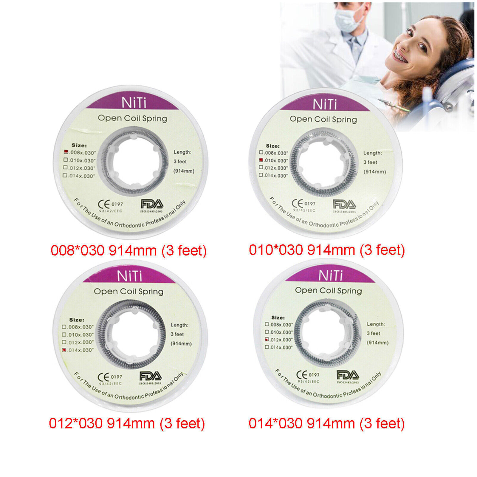 Dental Orthodontic Niti Open Coil Spring 3 Feet Dia.008/010/012/014 Inch 914 mm