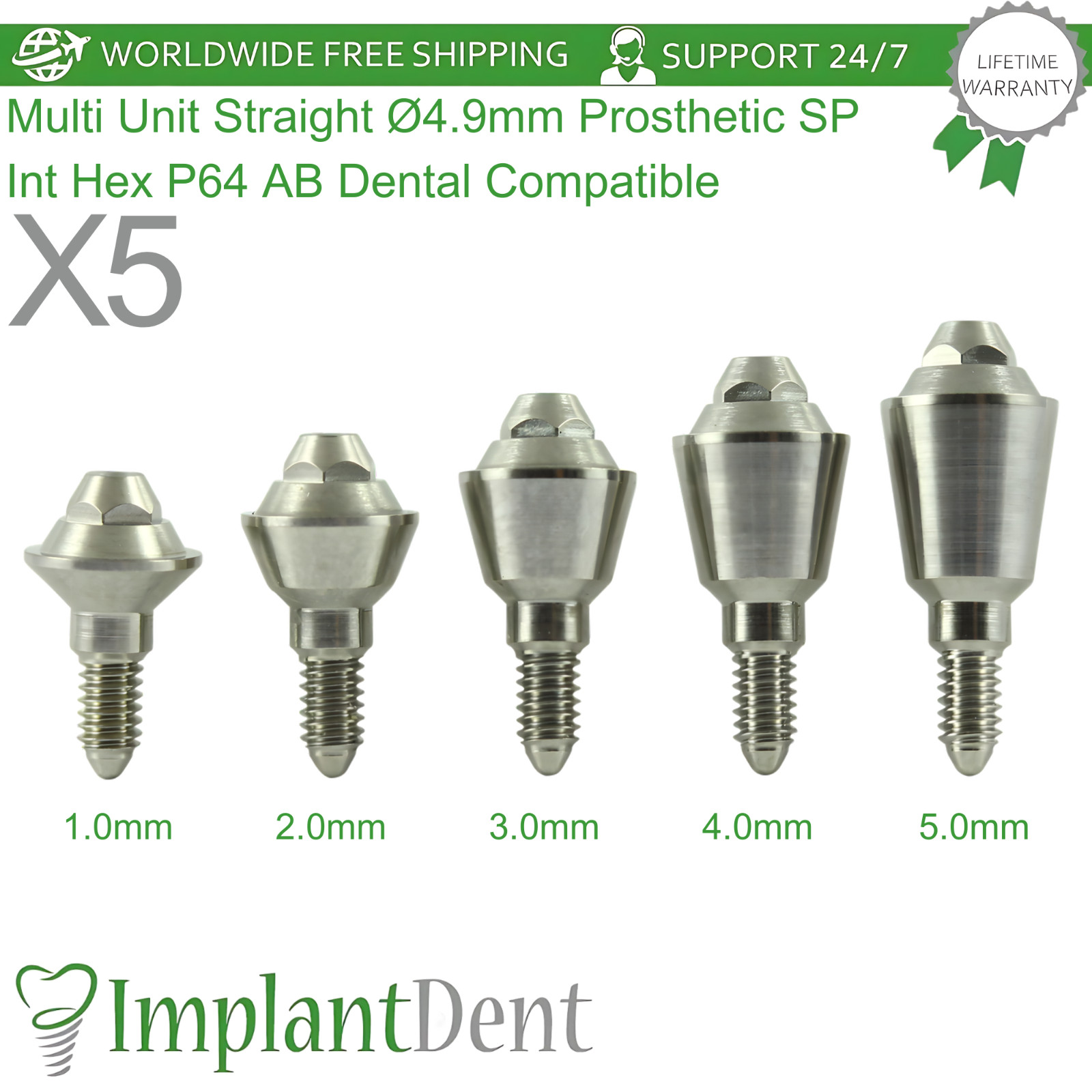 X5 Multi Unit Straight Ø4.9mm Prosthetic SP Int Hex P64 AB Dental Compatible