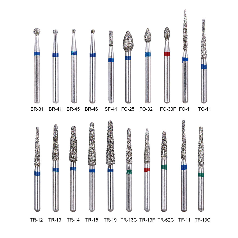 100pc Dental Diamond Burs Drills For High Speed Handpiece Medium FG 1.6mm 20Type