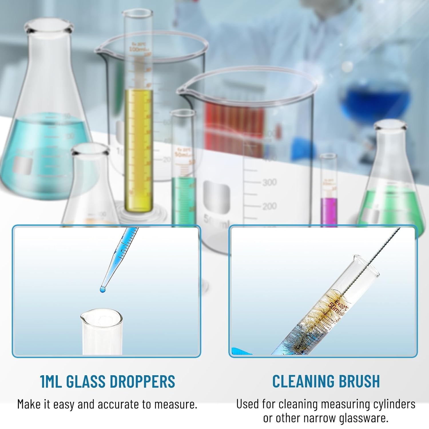 Lab Glassware Set with Drying Rack Lab Flask Glass Measuring Glass Kit(11/14pcs)