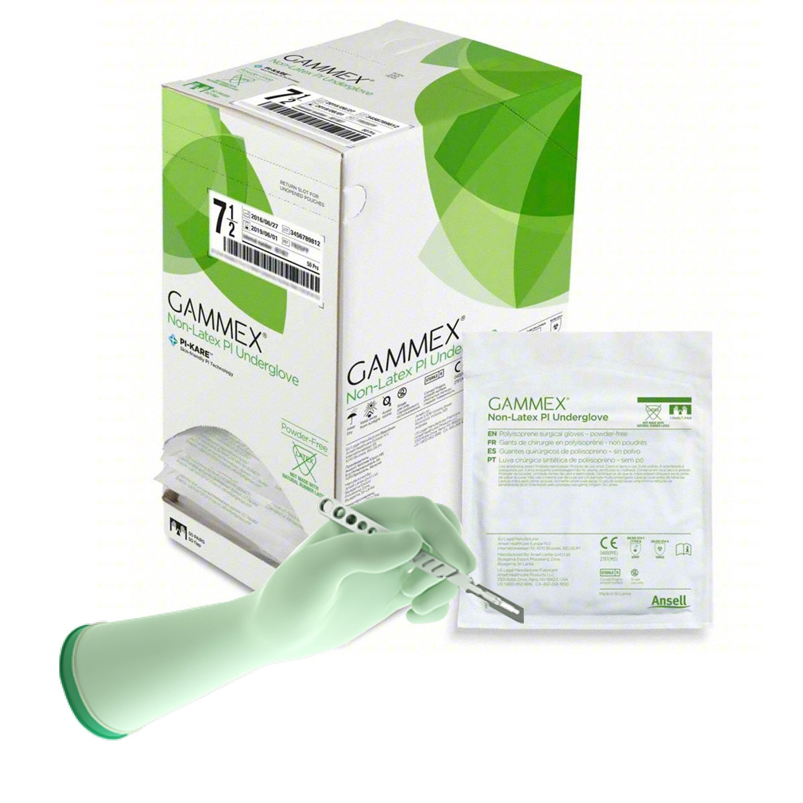 Gammex Non-Latex PI Polyisoprene Surgical Underglove, Size 7.5, Green (CS/200)