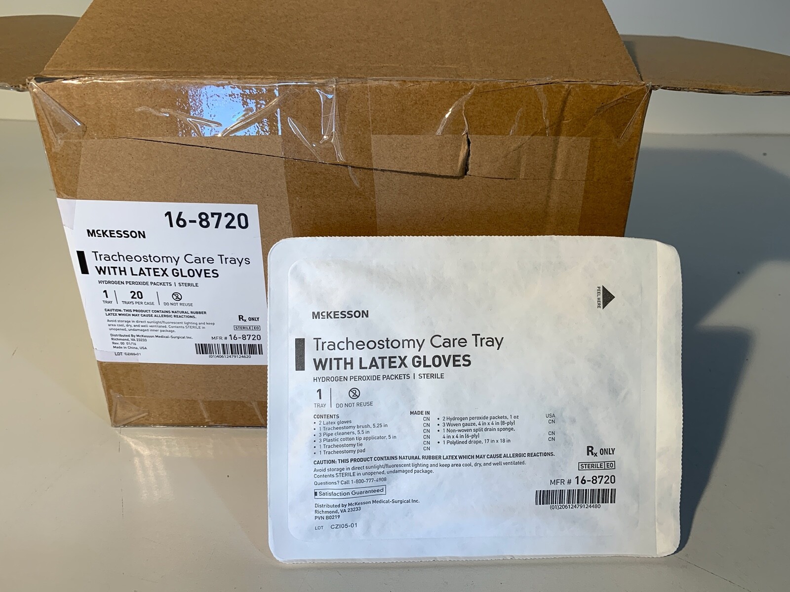 Case of 20 McKesson 16-8720 Tracheostomy Care Trays w/Gloves, No Expiration
