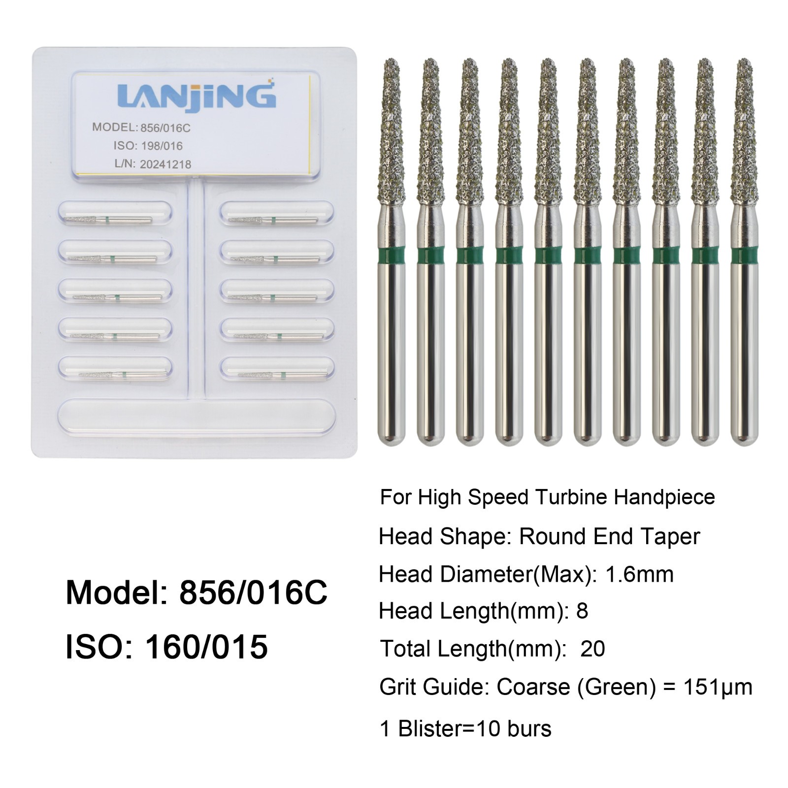 Dental Diamond Burs Round End Taper Football Coarse Fine High Speed 856 850 379