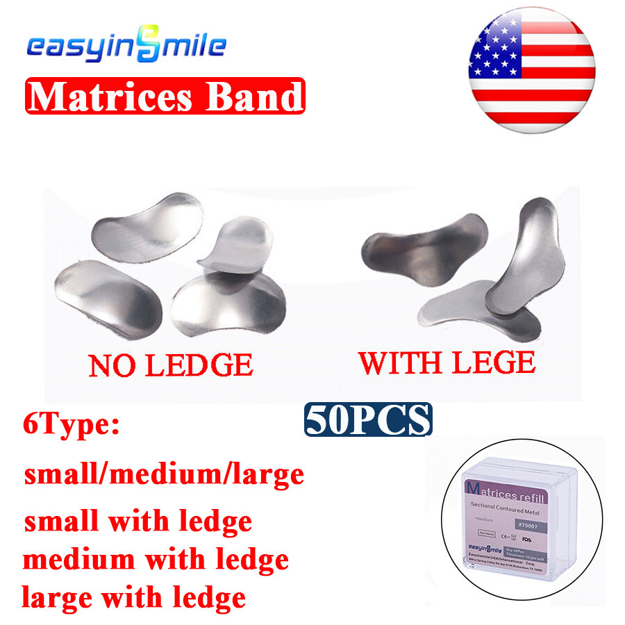 50μm Dental Sectional Contoured Matrices Metal Matrix Band Refill S/M/L 50Pcs/PK