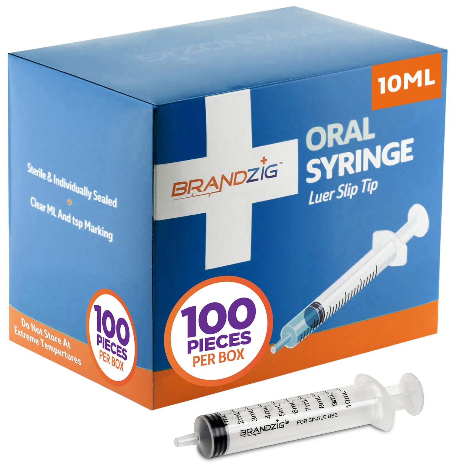 10ml Oral Syringes – 100 Pack – Luer Slip Tip, 100 Count (Pack of 1), clear