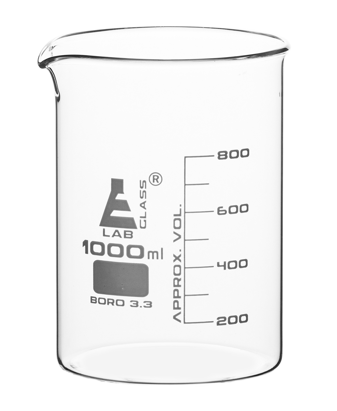 Eisco Labs 1000ml Beaker, Low Form – 100ml Graduations – Borosilicate Glass