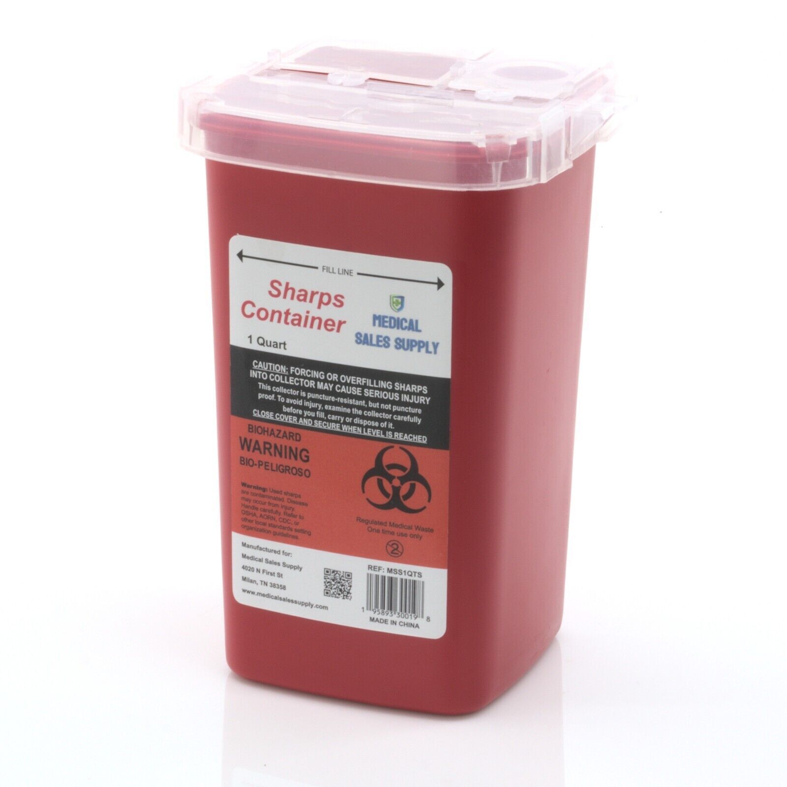 Sharps Container with Flip Lid 1 Quart – Biohazard Needle and Syringe Disposal
