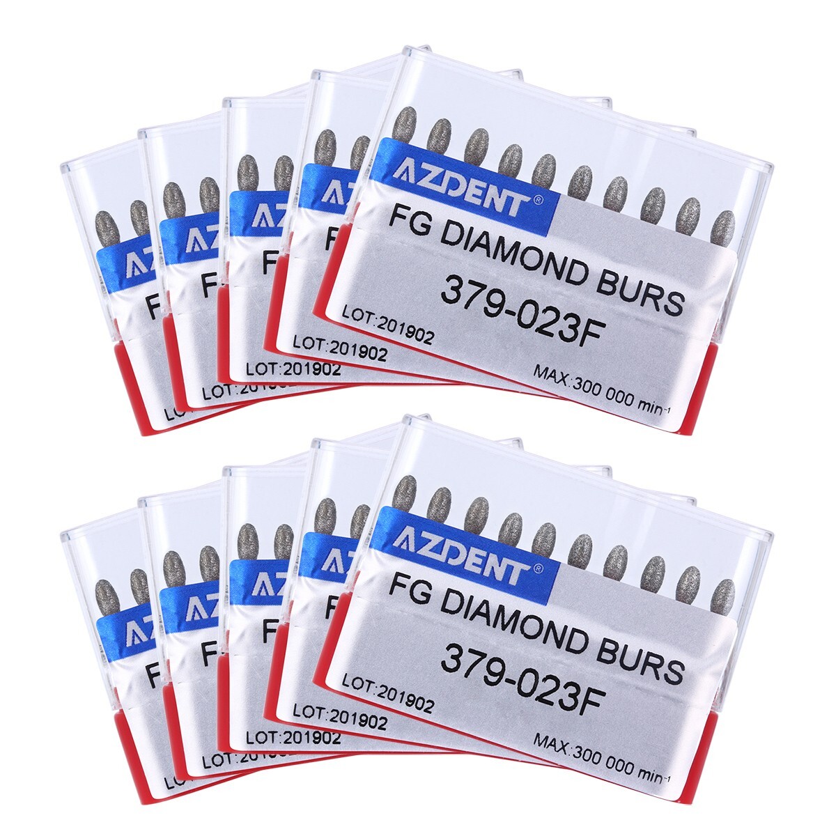 10X Dental FG Diamond Burs Egg Football Fine Grit Red #379-023F 10pcs/kit AZDENT